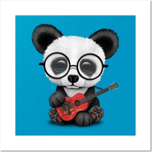 Baby Panda Playing Albanian Flag Guitar Posters and Art